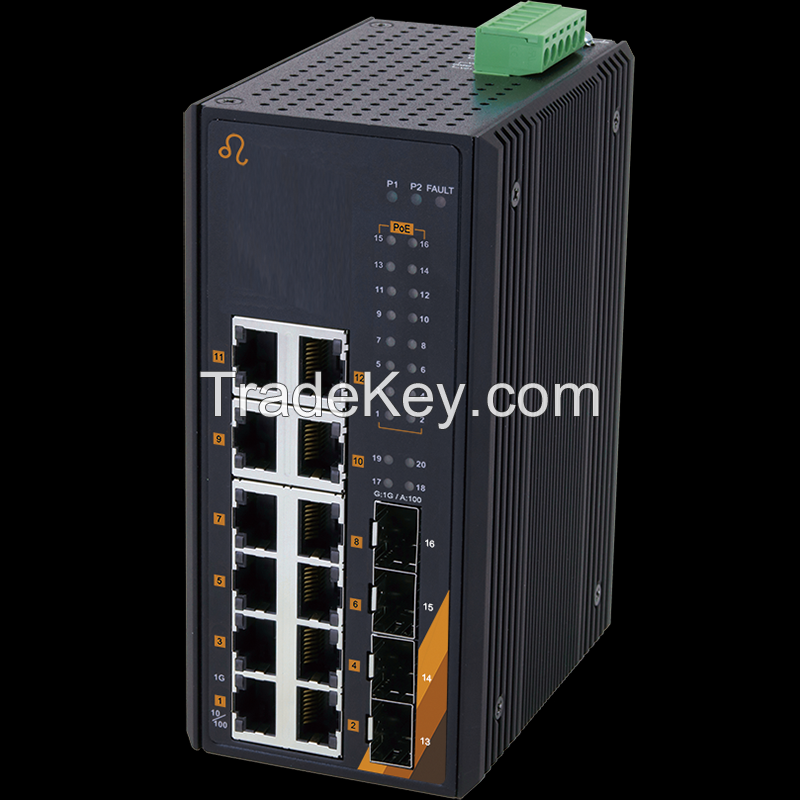 16-Port Industrial Gigabit PoE+ Ethernet Switch (PG2-1604-SFP)