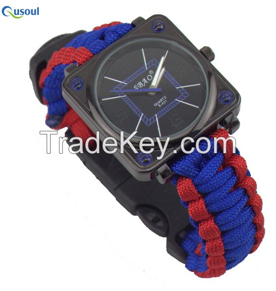 Paracord Survival gear Watch Square Watches with fire starter