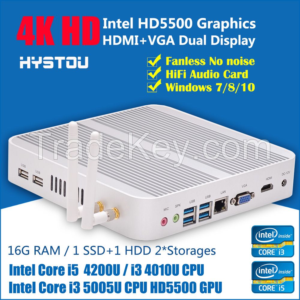 Fanless Mini PC HTPC Computer 4G RAM Intel Haswell Core i3 4010U