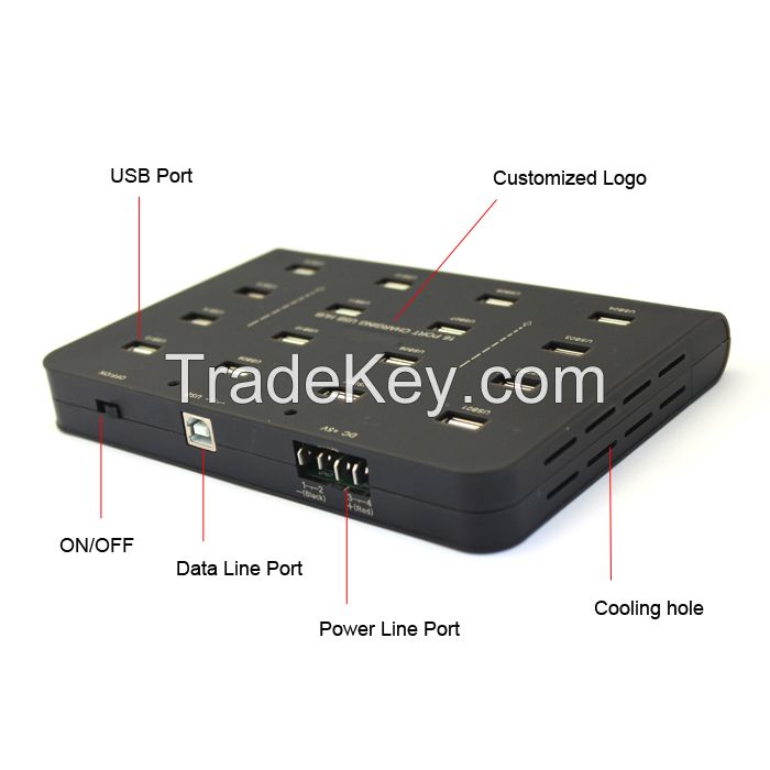 USB 2.0 Charging Sync HUB 16 Port Synchronization USB HUB for Carts 2.1A each Port