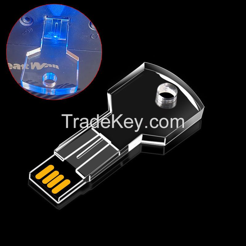 Crystal Customized USB Stick 32GB Glowing LOGO Key Shape