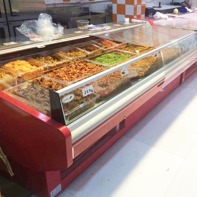 Cooked deli food keep fresh cold showcase open meat cooler for sale