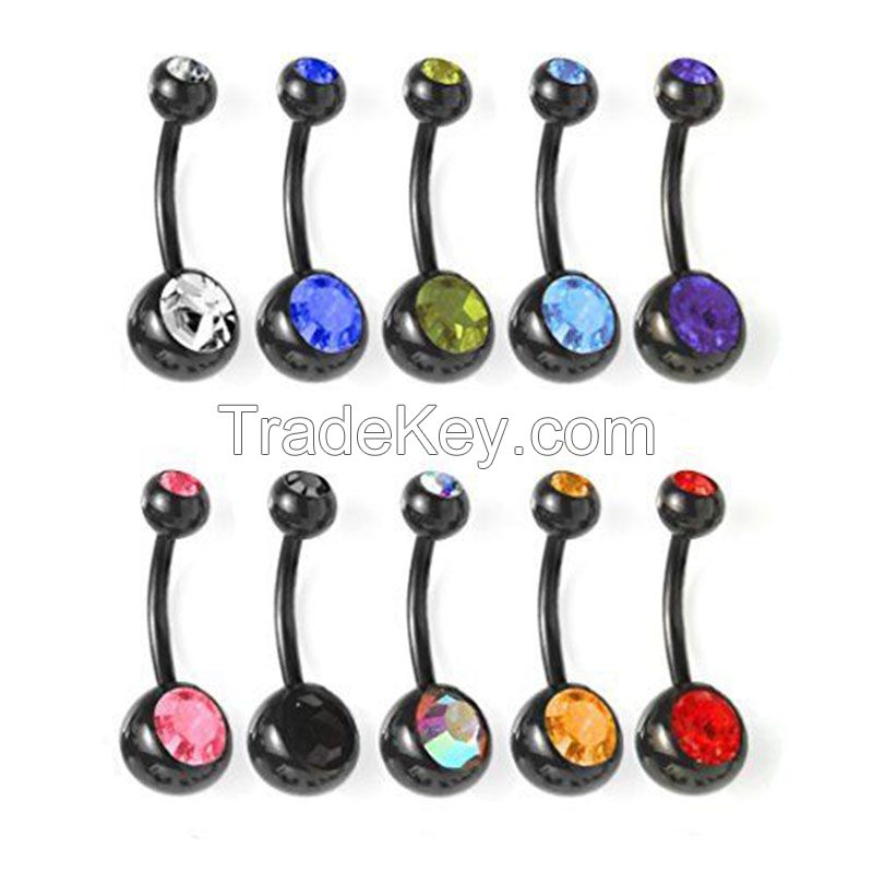  316L stainless steel plated epoxy basic style belly button rings navel bar body piercing jewelry wholesale