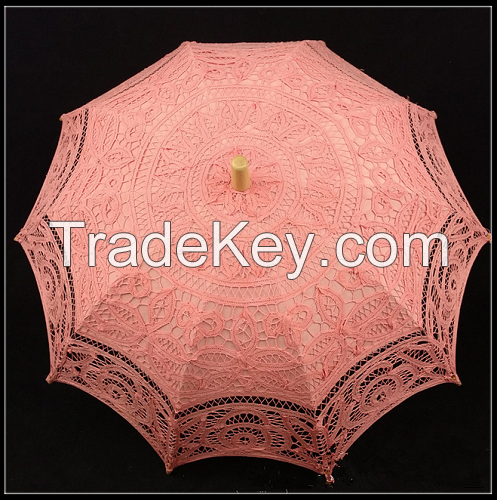 Western Style Handmade Sun Umbrella With Lace Coral