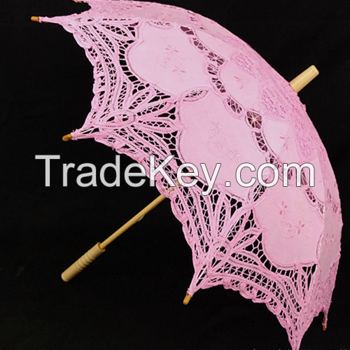High End 100% Hand Made Lace Sun Umbrella For Weddings Pink Color
