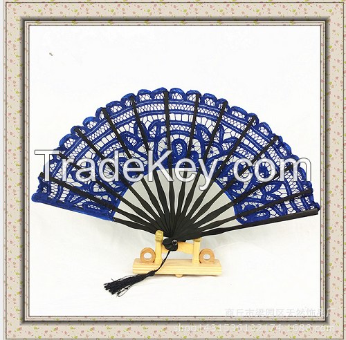 100% hand embroidery bamboo-based lace fan 