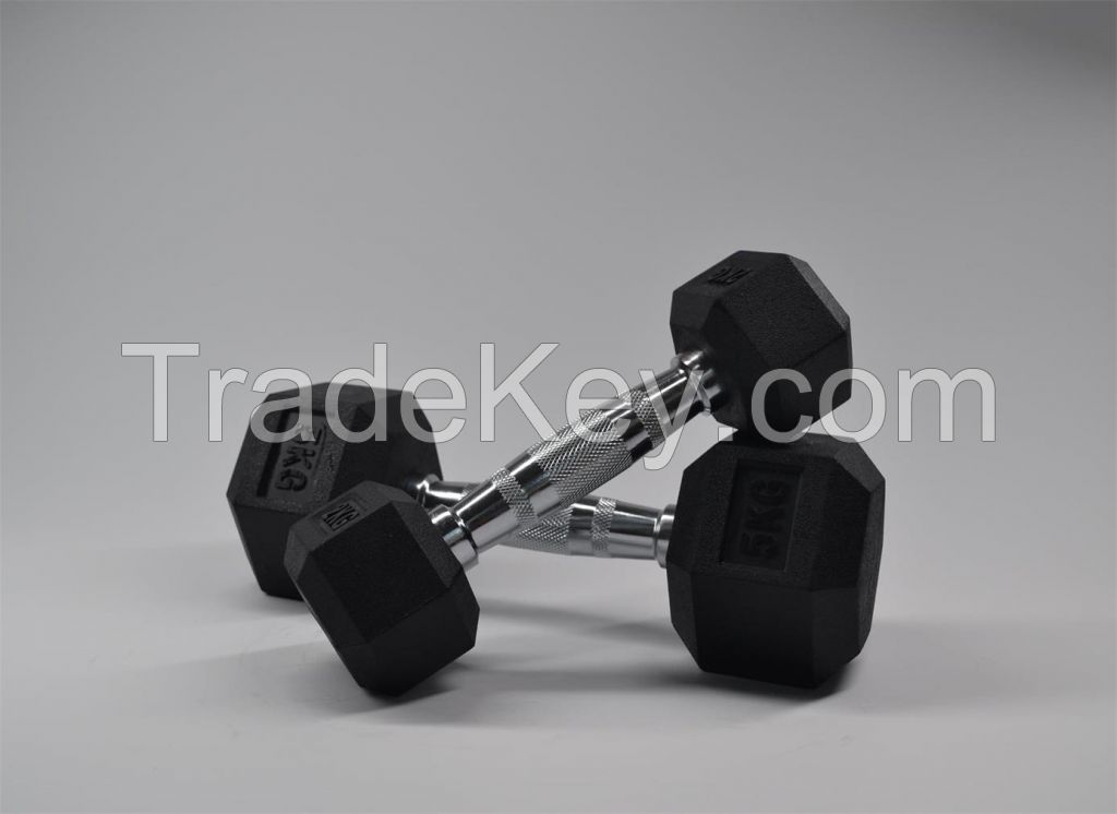 Black Rubber Coated Hex Dumbbell Set