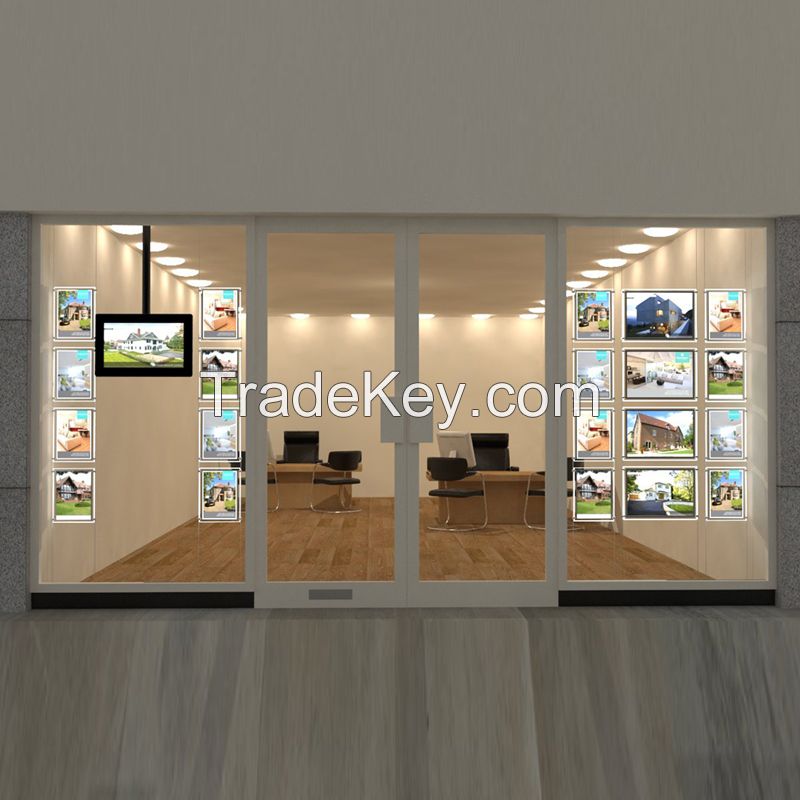 A3 Double Sided Estate Agent Office Window LED Acrylic Poster Frame Display Light Boxes Cable Hanging Kits System