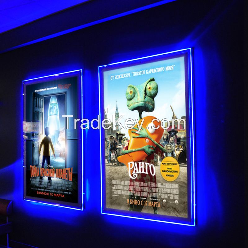 Ultra Thin Acrylic Frameless LED Illuminated Movie Poster Frame Light Box Used for Cinema/ Home Theater decorate