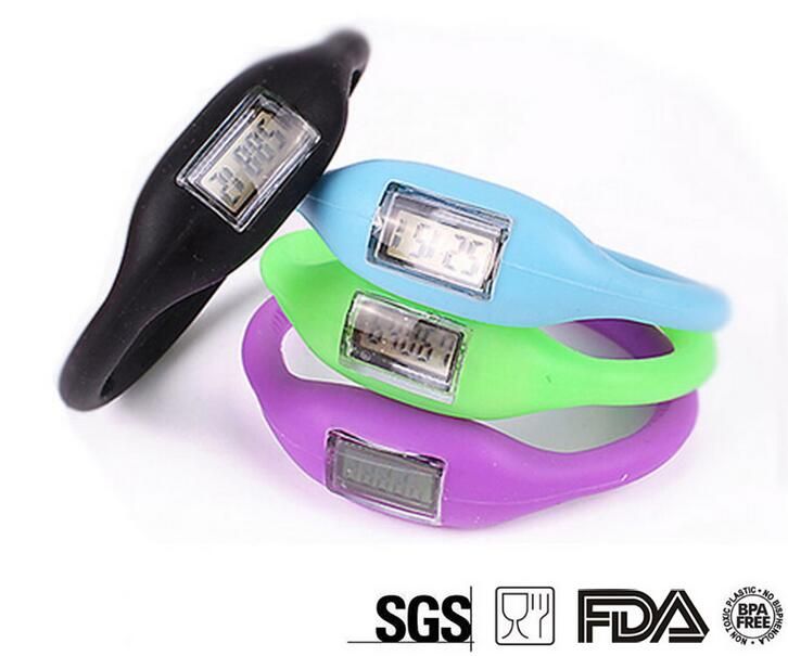 3D silicone wristband multi function pedometer watch step   counter  logo printed 