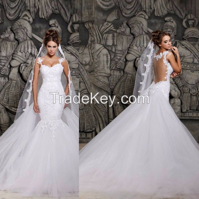 Sexy Mermaid Bridal Gown Wedding Dress 2016 Detachable Skirt Custom Size 2 4 6 8 10 12 14 16 18