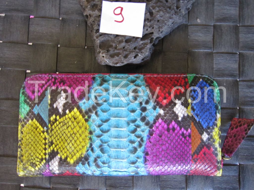 Handmade-Genuine-Real-Python-Snake-Skin-Leather-Womans-Zippered-Purses-Wallet