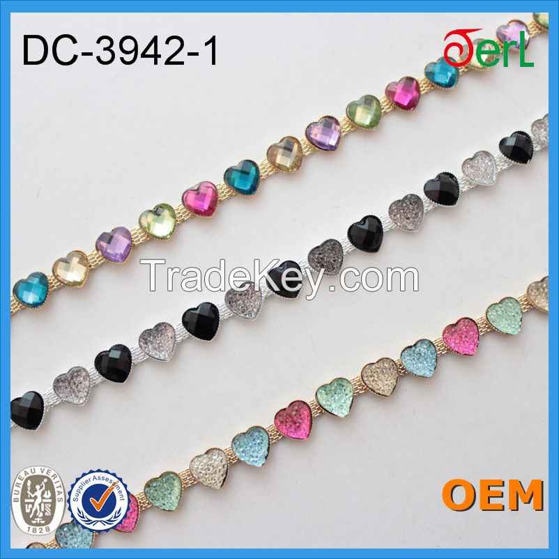 Heartshape Custom Color Resin Stone Strass Chain Trimming