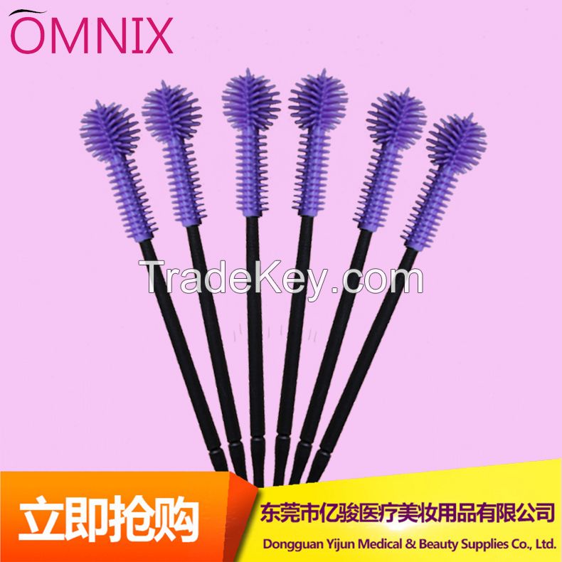 Eyelash extension tool Colorful straight or curved disposable silicone eyelash brush mascara wands applicator brush Makeup tools