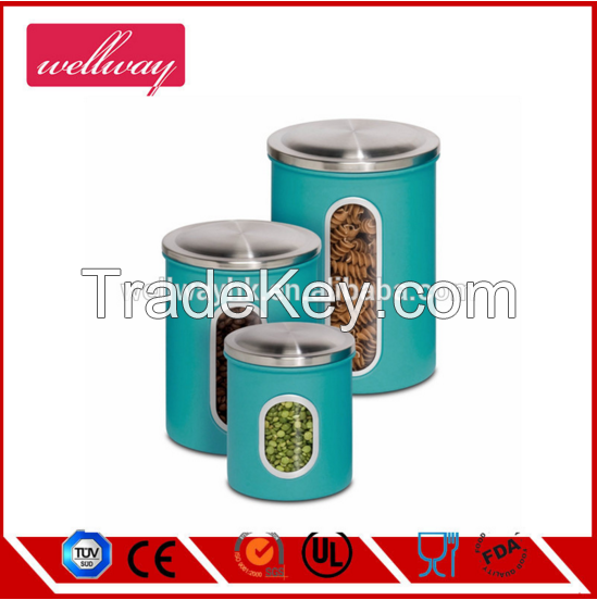 3-Piece Blue Metal Nested Canister Storage Set