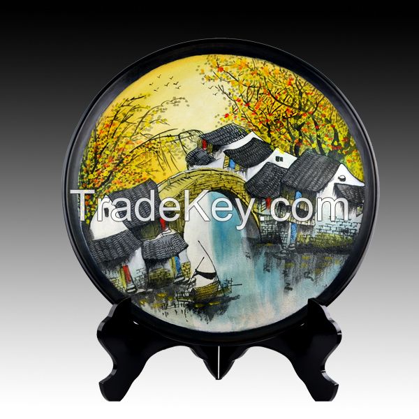 2.Lacquer Painting Black Pottery ceramic porcelain plate landscape