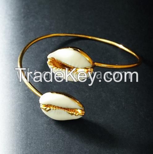 Fashion double Cowrie shell bracelets in 24k gold plated