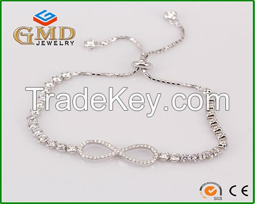 Factory price fashion design micropave jewelry adjustable 925 silver bracelet