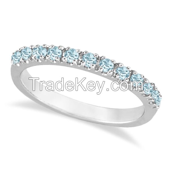 Aquamarine Stackable Ring Anniversary Band in 14k White Gold – Allurez