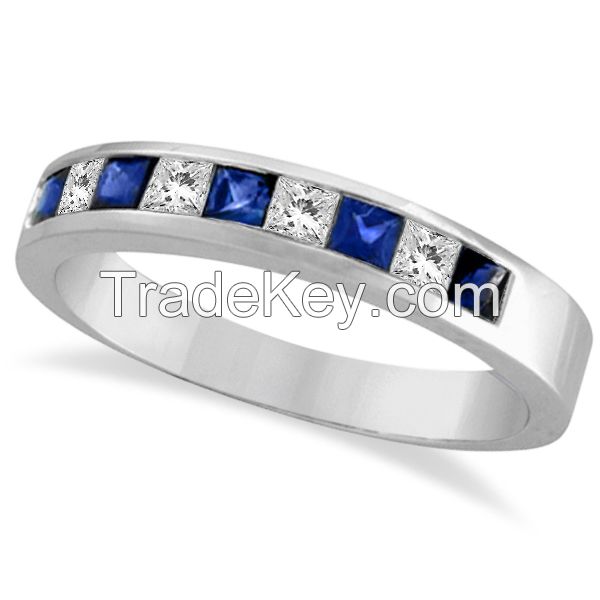 Princess-Cut Channel-Set Diamond & Sapphire Ring Band â Allurez