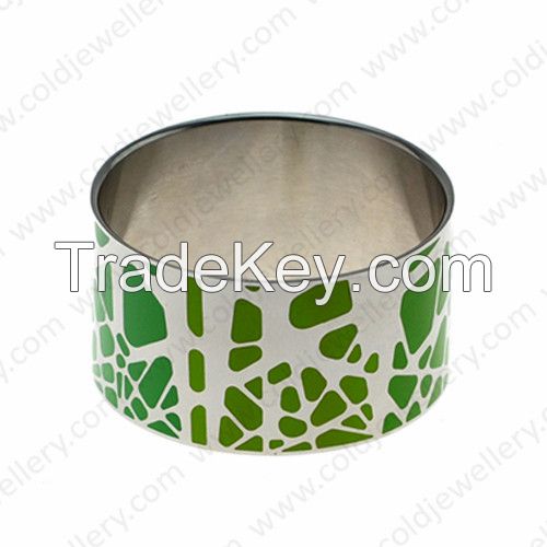 Wide green enamel bangle for women