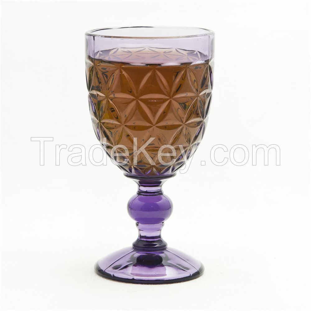 hand press sexfoil olive green goblet wine glass