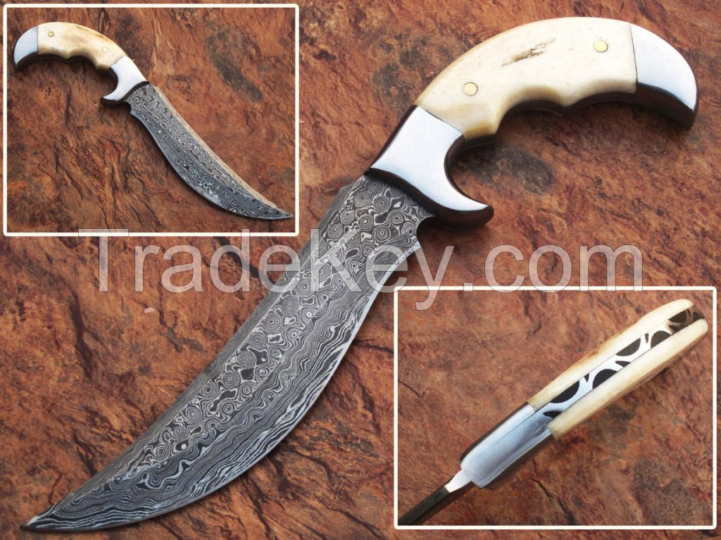  Details about  Combat Hunting Full tang damascus Tactical Knife with Sheath Double Edge Dagger 