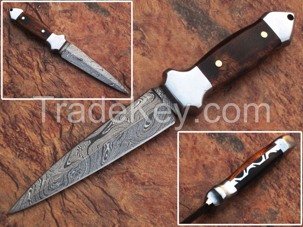  Details about  Combat Hunting full tang Tactical Knife Double Edge Dagger with wooden handle 