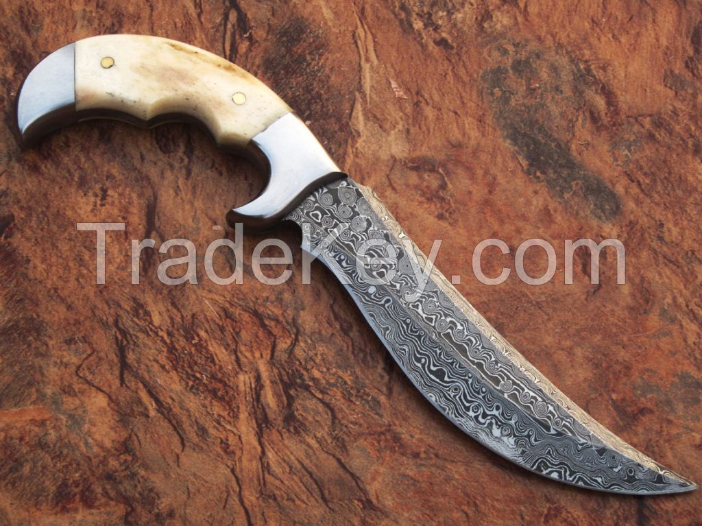  Details about  AWESOME HAND MADE DAMASCUS STEEL HUNTING KNIFE WITH CAMEL BONE HANDLE 
