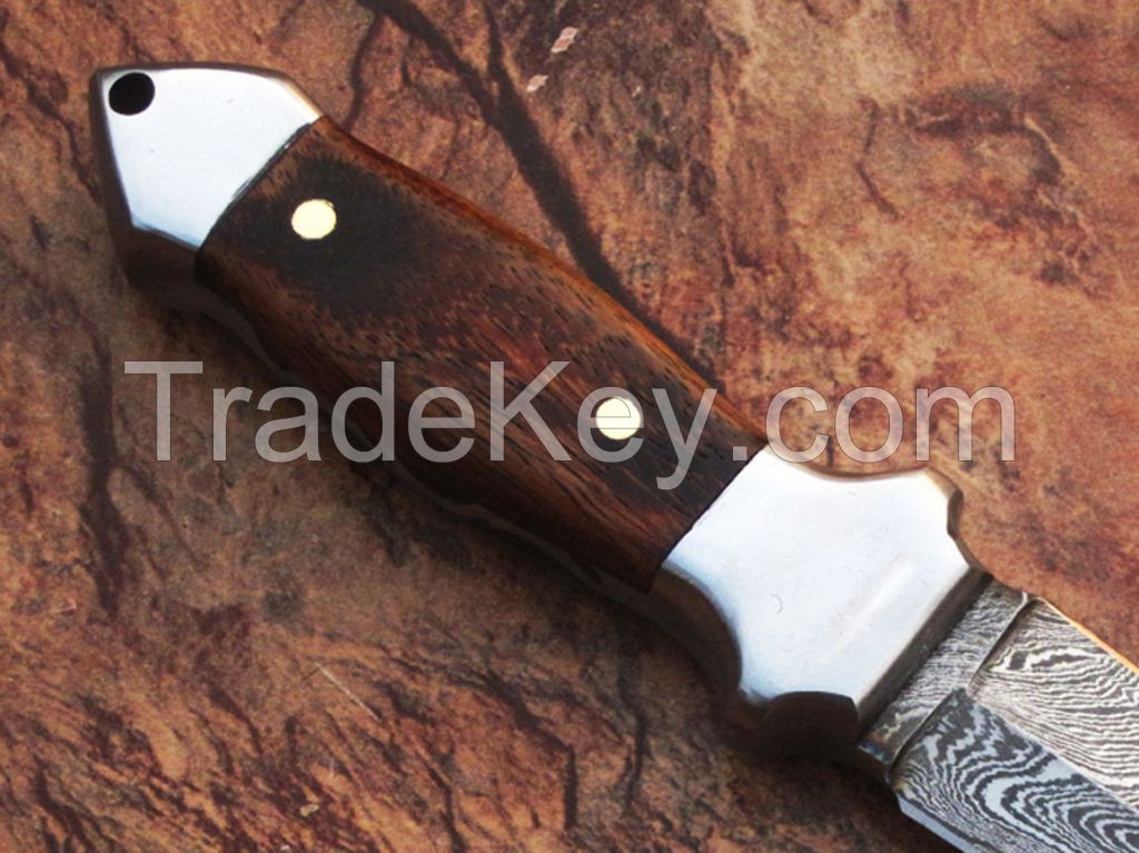  Details about  Combat Hunting full tang Tactical Knife Double Edge Dagger with wooden handle 