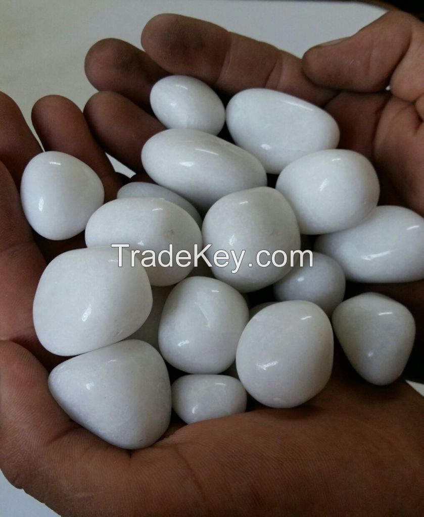 Naturally Polished snow white Pebbles , Unpolished in Various sizes, Colored Pebbles