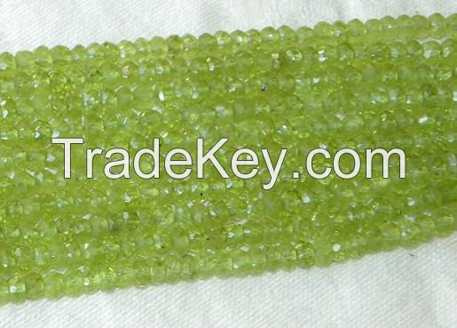 Peridot Faceted Rondelle Beads 3-4mm Size 14 Inch length approx