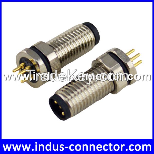 M8 A code 3pins male straight front panel mount connector with solder