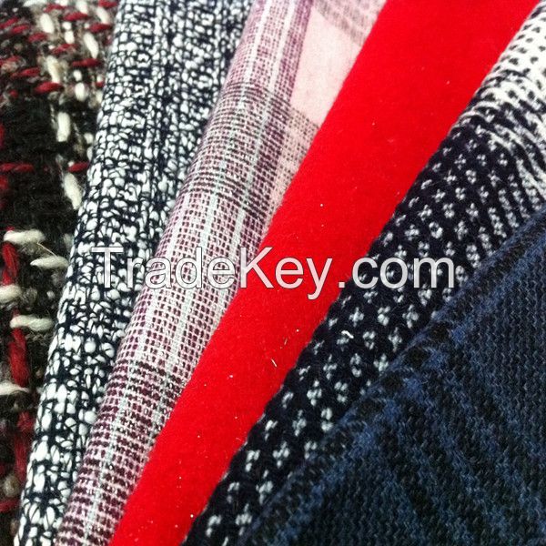 woven polyester blended wool tweed fabric for coats