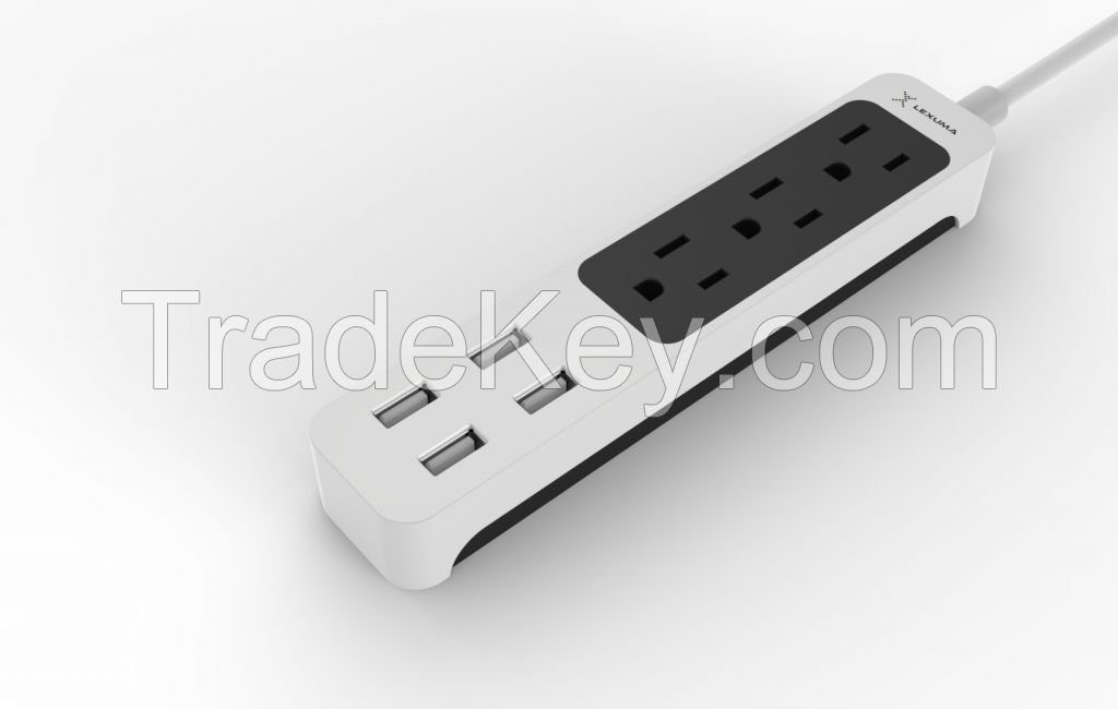 XStrip 3 Gang Surge Protected US Power Strip with 4 USB, FCC Certified