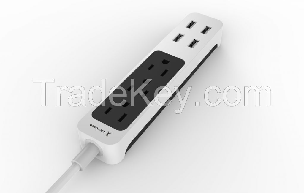 XStrip 3 Gang Surge Protected US Power Strip with 4 USB, FCC Certified