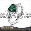 Hot Selling Romantic Women 18k White Gold Plating Gemstone 925 Sterling Silver Green Stone Heart Ring