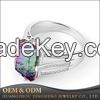 Women Elegant Multicolor Mystic Fire Topaz Zircon Gemstone 925 Sterling Cocktail Silver Ring