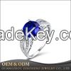 Fashion Jewelry Lab Blue Sapphire Gemstone 925 Sterling Silver Titanium Plated Women Ring