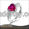 OEM Service Romantic Ladies Heart Shaped Red Ruby 925 Sterling Silver 18k White Gold Ring