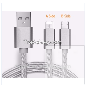 2 in1 Micro USB Cable 1M Data Sync Charging Cables Line for phone