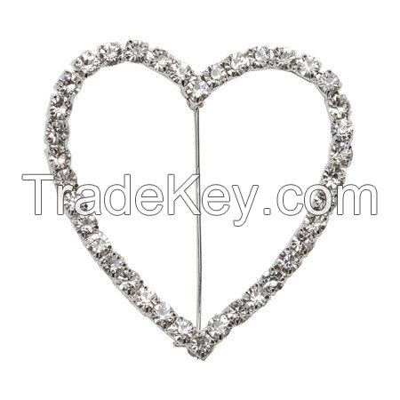 Small and Large Round Circle Or Heart Shape Crystal Rhinestone Buckle Invitation Ribbon Slider Silver/Golden