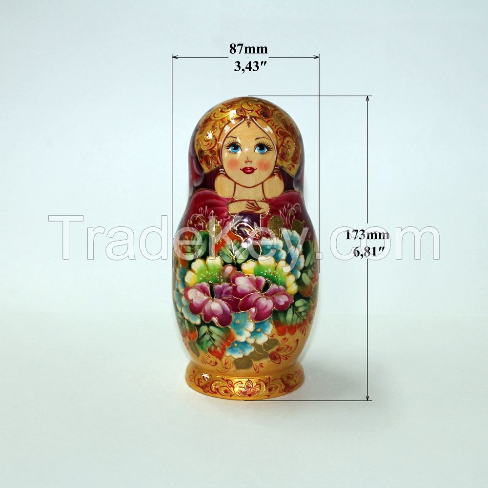 Matryoshka Russian Wooden Babushka Doll Handmade Nesting Dolls Art 5 Piece Set