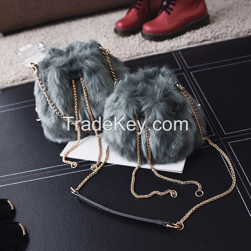 Tide of new fund of 2016 autumn winters is lovely maomao handbag plush bag shoulder inclined shoulder bag joker chain bucket small bag 