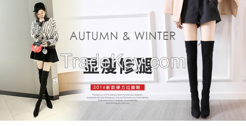 The children of autumn and winter boots heels knee boots  high boots with thick tube tip elastic leg boots