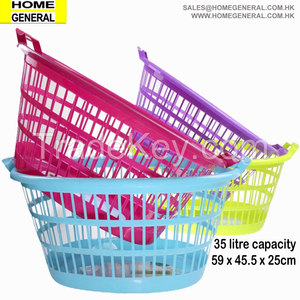 BASKET GENERAL, OVAL LAUNDRY BASKET, PLASTIC LAUNDRY BASKET, 35L BASKET WITH HANDLE, PLASTIC STORAGE BASKET WITH HANDLE, 2016 HK