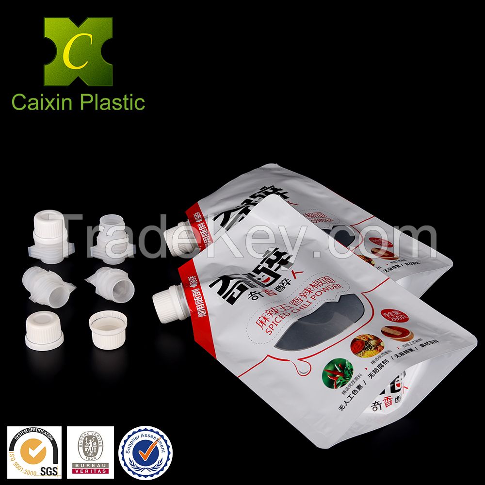 Low cost PP and PE plastic spout with non spill closure cap for large doypack