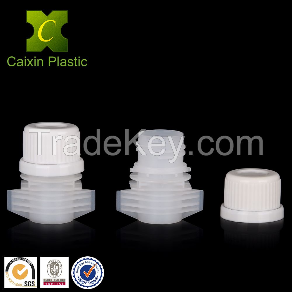 Low cost PP and PE plastic spout with non spill closure cap for large doypack