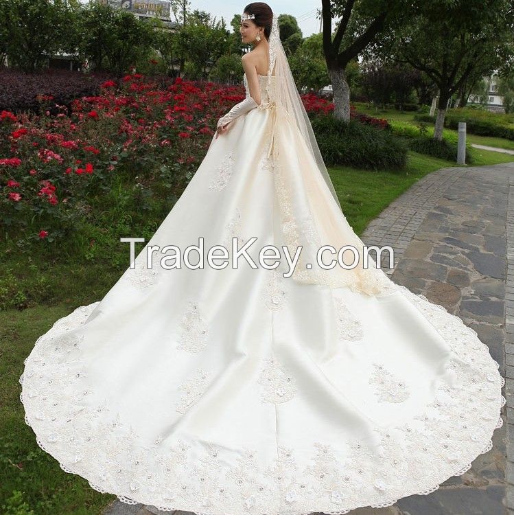 High quality beautiful lace luxurious 2016 off-shoulder wedding dress with bridal veil