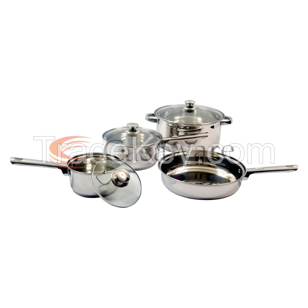 7 Pcs Stainless Steel Induction Bottom (Encapsulated) Cookware Set with Glass Lids and Tube Handles